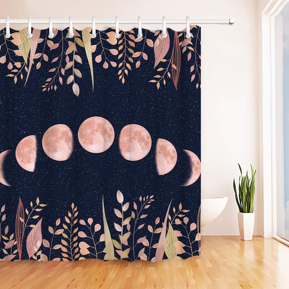 Lunar and Leafy: Moon Phase Shower Curtain for Space-Inspired Bathroom Decor