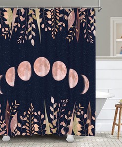 Lunar and Leafy: Moon Phase Shower Curtain for Space-Inspired Bathroom Decor