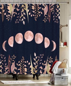 Lunar and Leafy: Moon Phase Shower Curtain for Space-Inspired Bathroom Decor