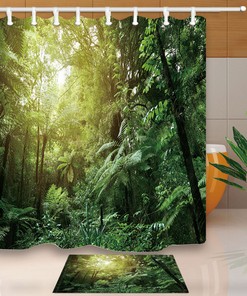 Lush Green Foliage in a Tropical Jungle Forest Bathroom Fabric Shower Curtain for a Natural Look in Your Bathroom