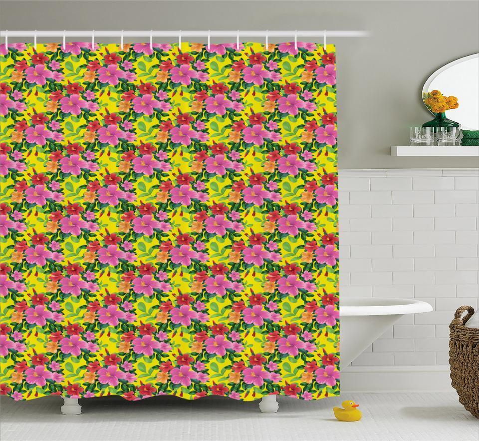 Lush Hibiscus: Bold Pink Flowers Shower Curtain for Your Tropical Bathroom