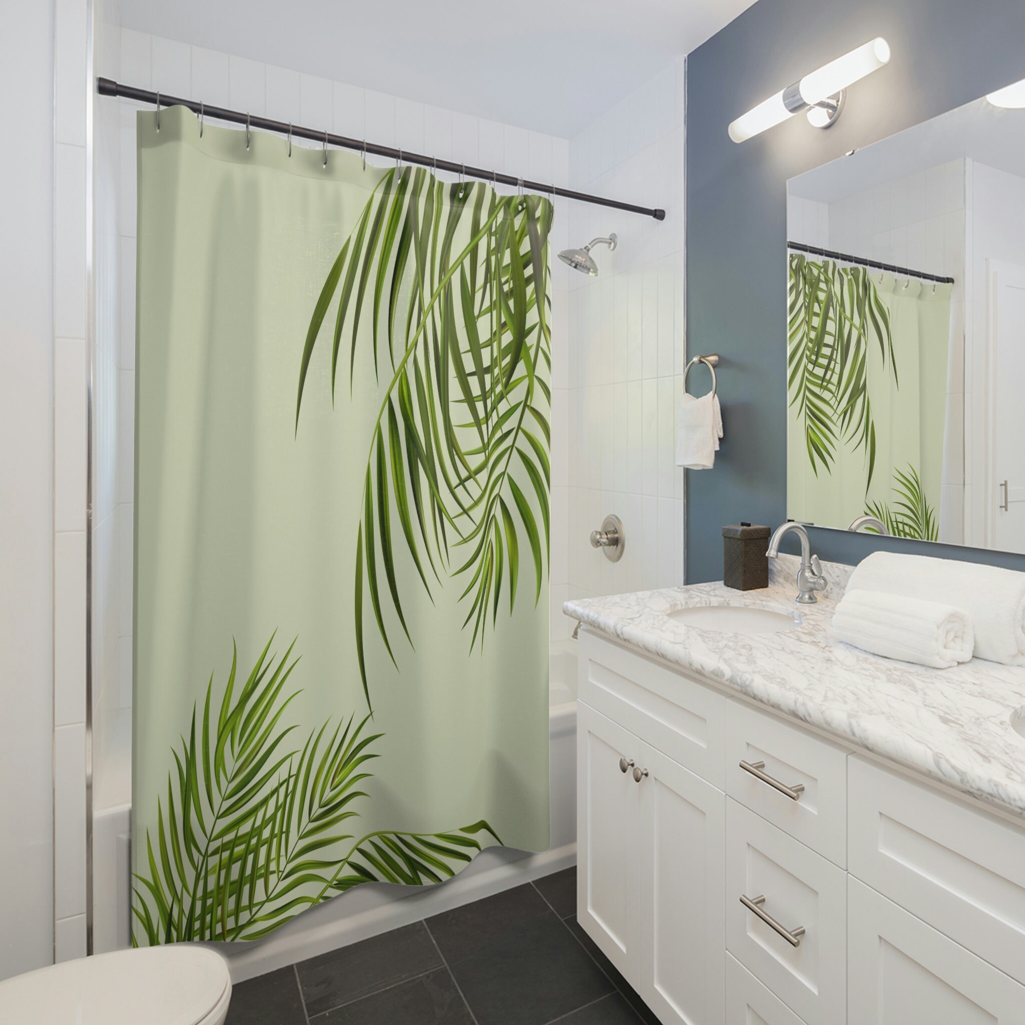 Lush Palm Leaves Green Shower Curtain Inspired By Natural Beauty - Image 2