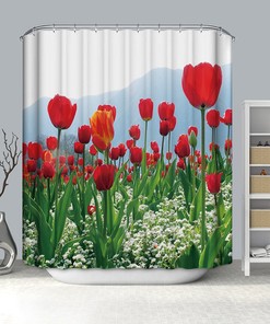 Lush Red Tulips Garden Rose Shower Curtain - Elegant Floral Bathroom Decor