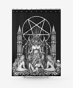 Lust Satanic Pentagram Throne Skull Fabric Shower Curtain - Occult Skull Bathroom Decor