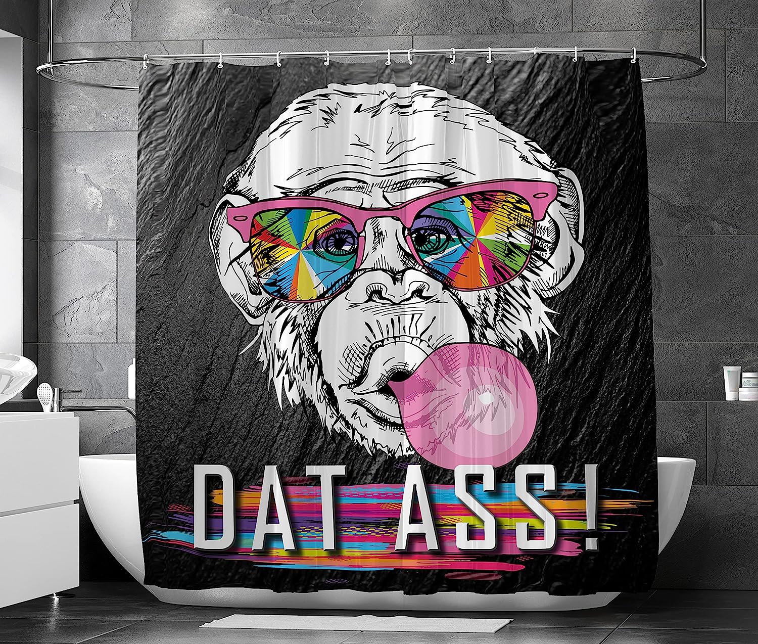 Luxszr Funny Shower Curtain for Adults with Rainbow Glasses and Cool Modern Monkey Design for Your Bathroom Decor
