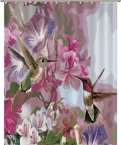 Luxury Hummingbird and Flowers Shower Curtain with Birds Lover Print