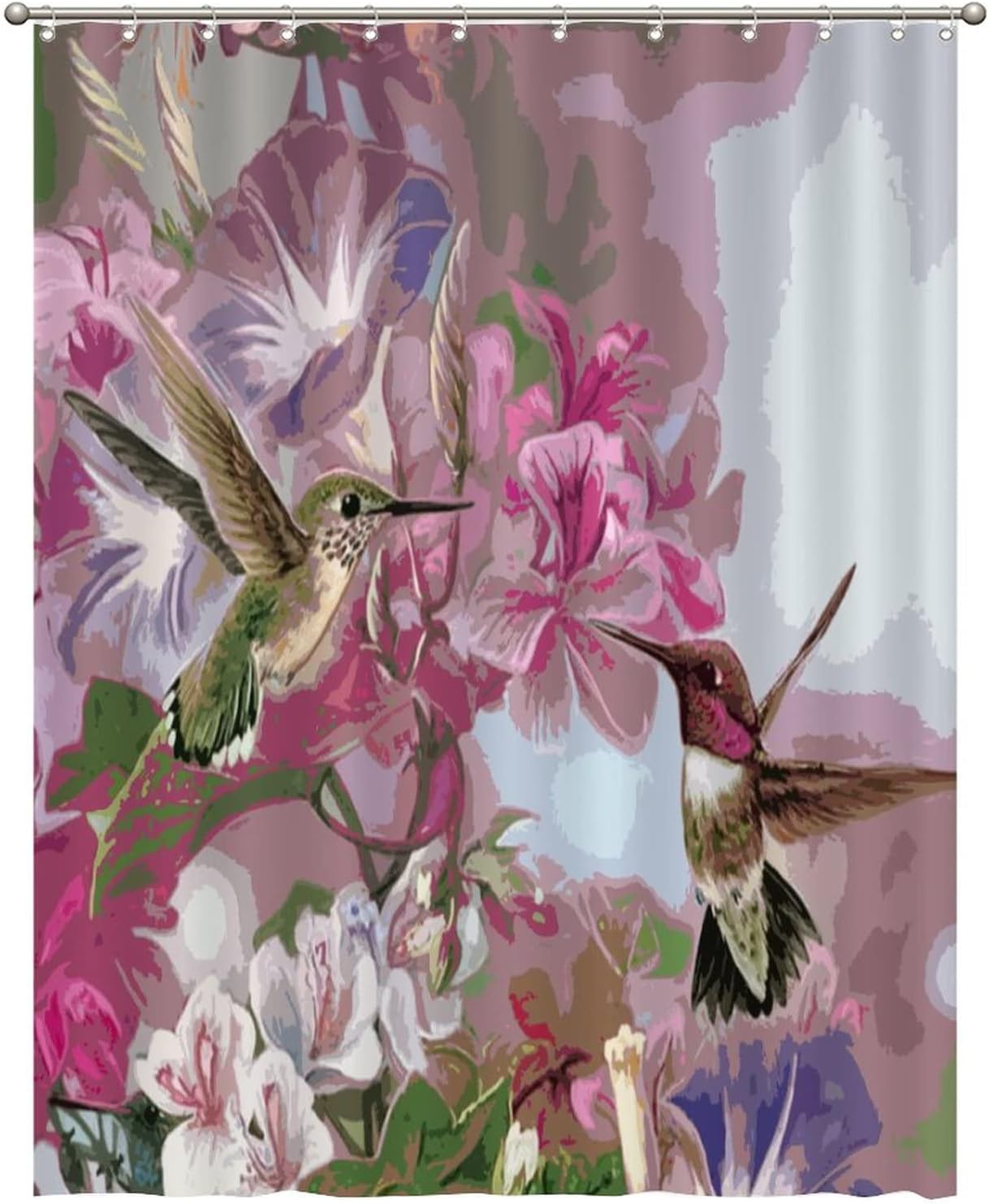 Luxury Hummingbird and Flowers Shower Curtain with Birds Lover Print