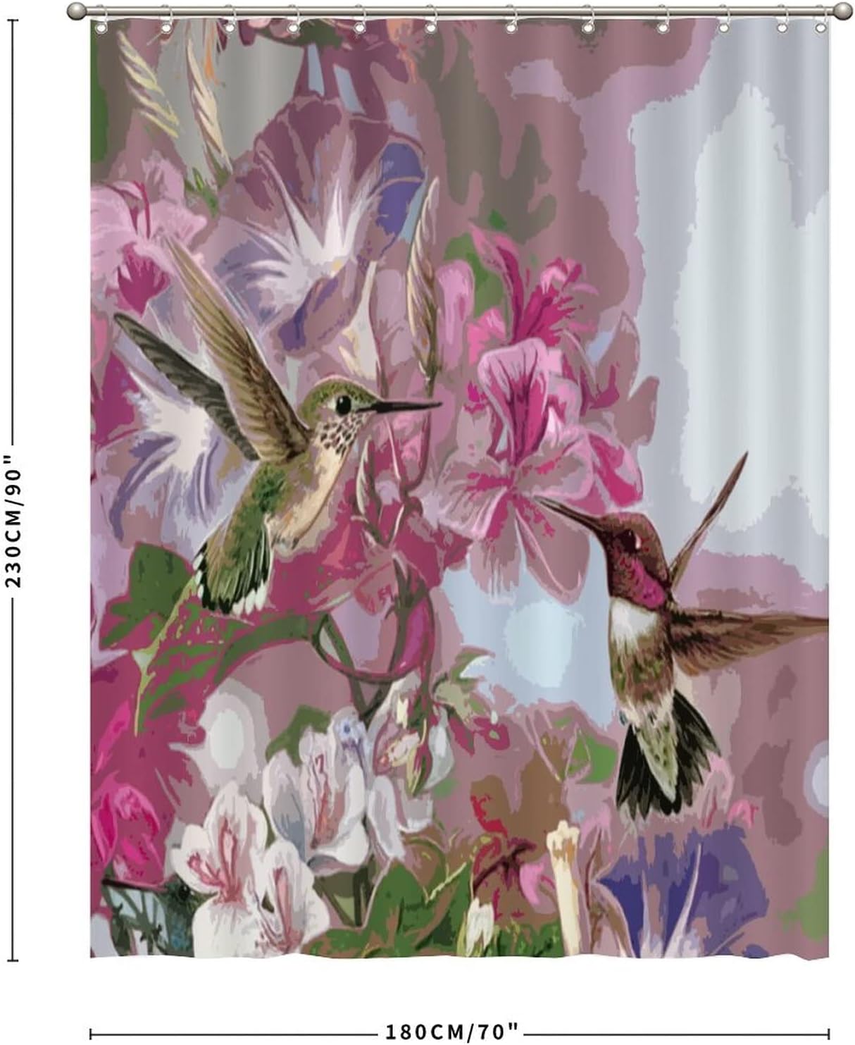 Luxury Hummingbird and Flowers Shower Curtain with Birds Lover Print