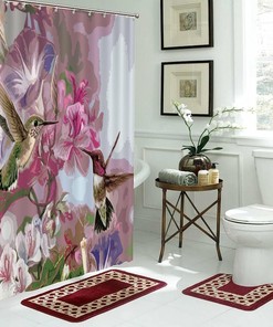 Luxury Hummingbird and Flowers Shower Curtain with Birds Lover Print