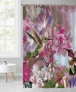 Luxury Hummingbird and Flowers Shower Curtain with Birds Lover Print