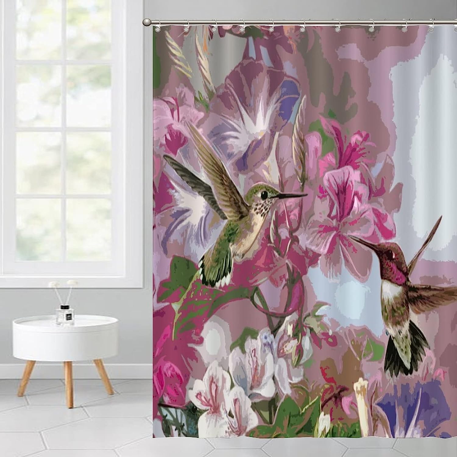 Luxury Hummingbird and Flowers Shower Curtain with Birds Lover Print