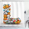 Luxury Shower Curtain With Orange Blue White Athleticism Teamplay Motivation Theme Print