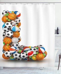 Luxury Shower Curtain With Orange Blue White Athleticism Teamplay Motivation Theme Print
