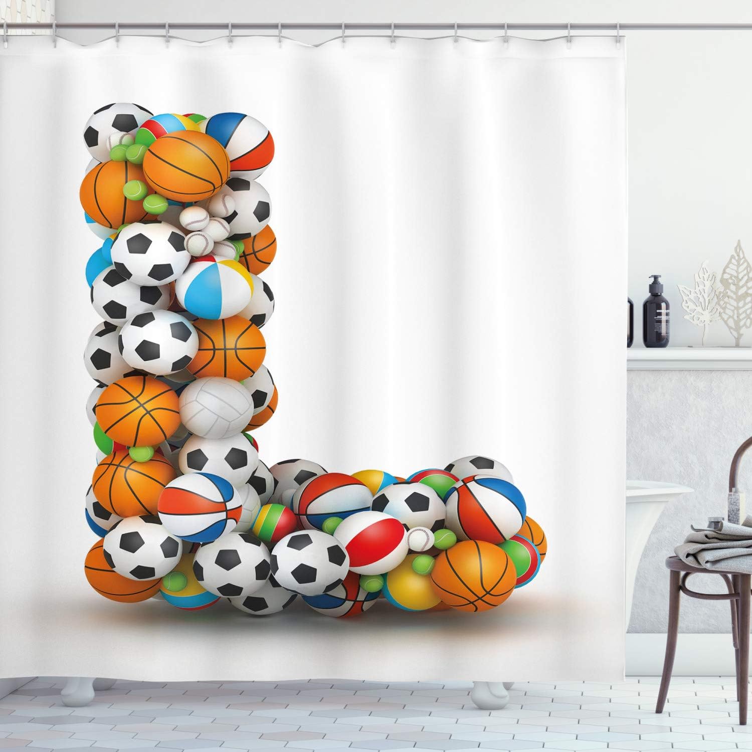 Luxury Shower Curtain With Orange Blue White Athleticism Teamplay Motivation Theme Print