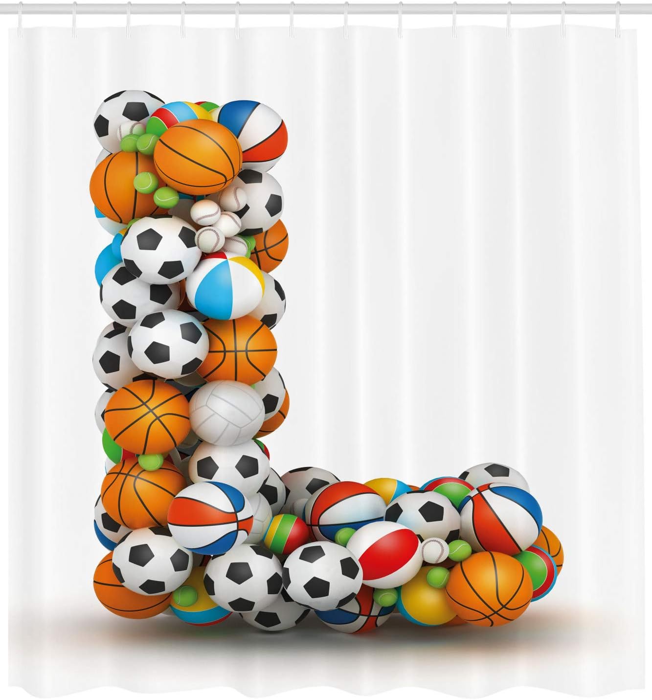 Luxury Shower Curtain With Orange Blue White Athleticism Teamplay Motivation Theme Print - Image 2