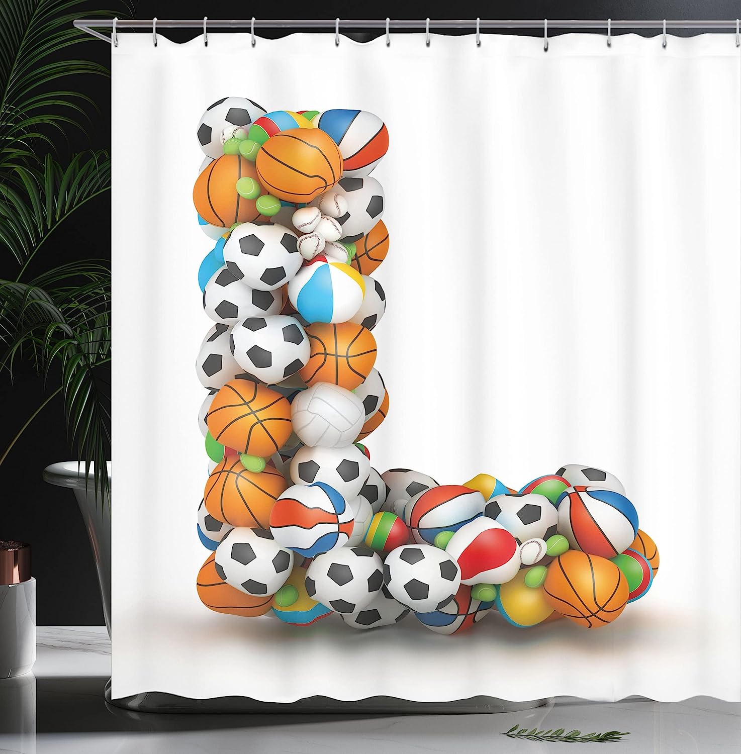 Luxury Shower Curtain With Orange Blue White Athleticism Teamplay Motivation Theme Print - Image 3