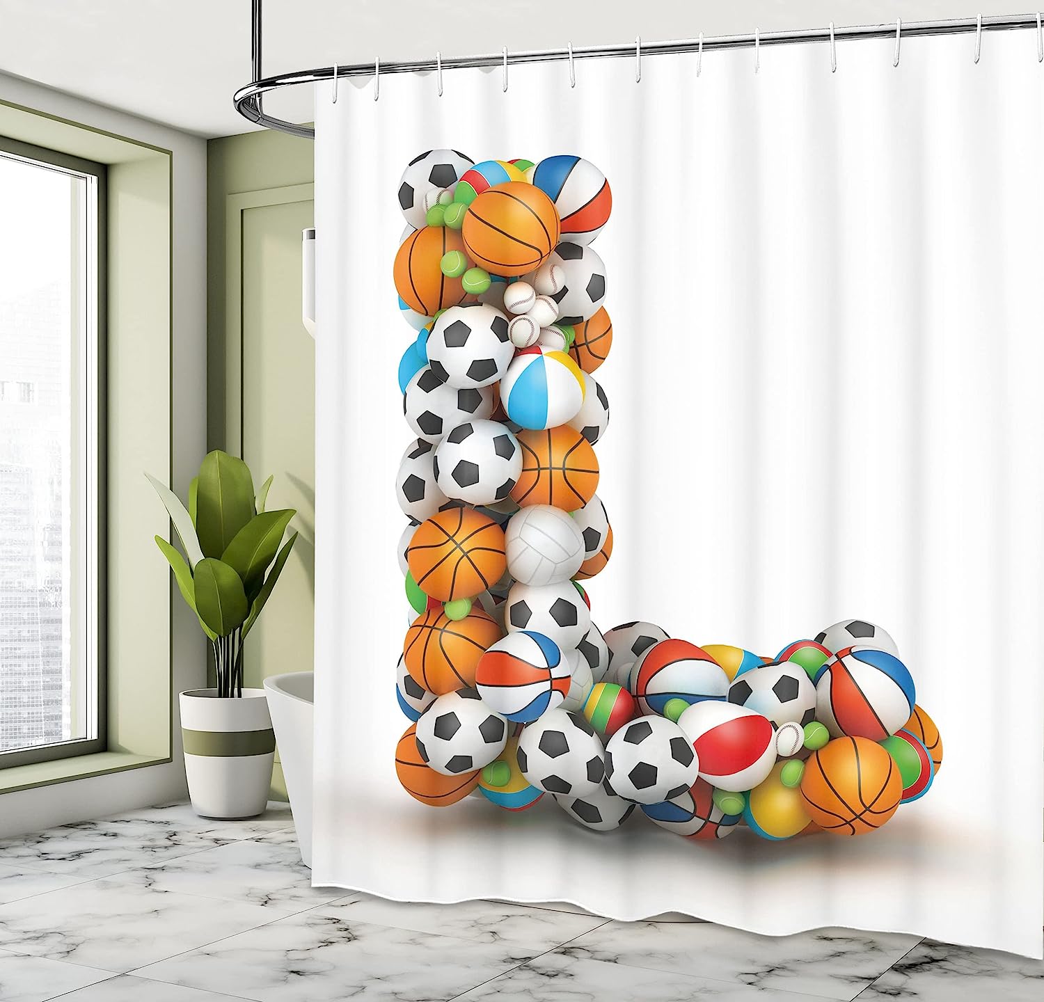 Luxury Shower Curtain With Orange Blue White Athleticism Teamplay Motivation Theme Print - Image 4