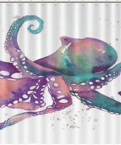 Luxury Shower Curtain with Colorful Octopus Art Print
