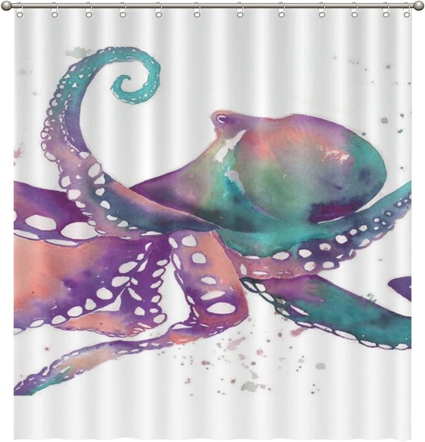Luxury Shower Curtain with Colorful Octopus Art Print