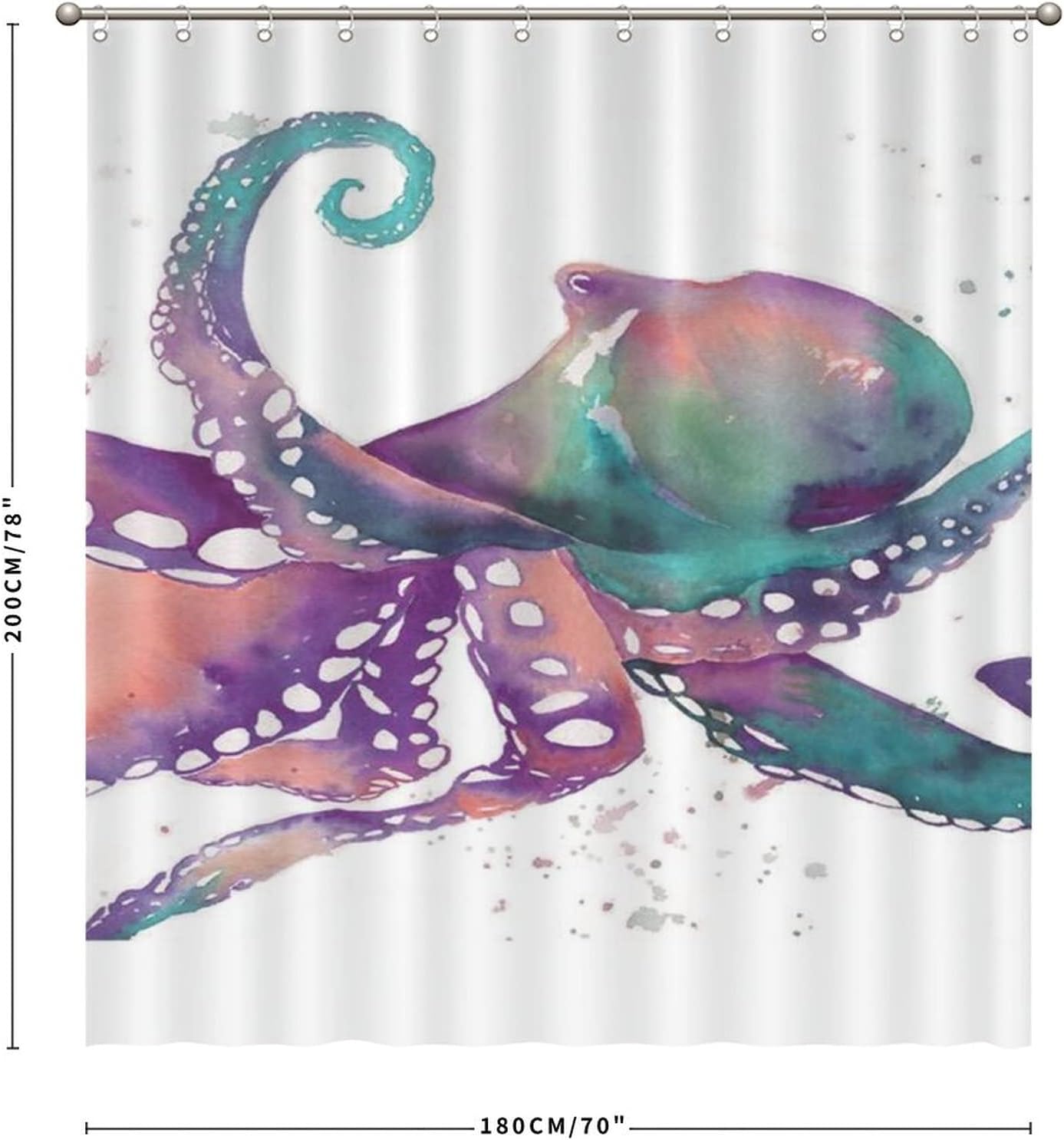 Luxury Shower Curtain with Colorful Octopus Art Print