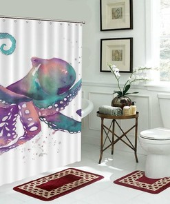 Luxury Shower Curtain with Colorful Octopus Art Print