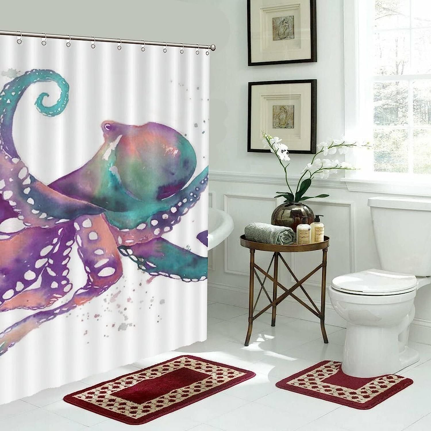 Luxury Shower Curtain with Colorful Octopus Art Print