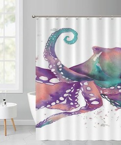 Luxury Shower Curtain with Colorful Octopus Art Print