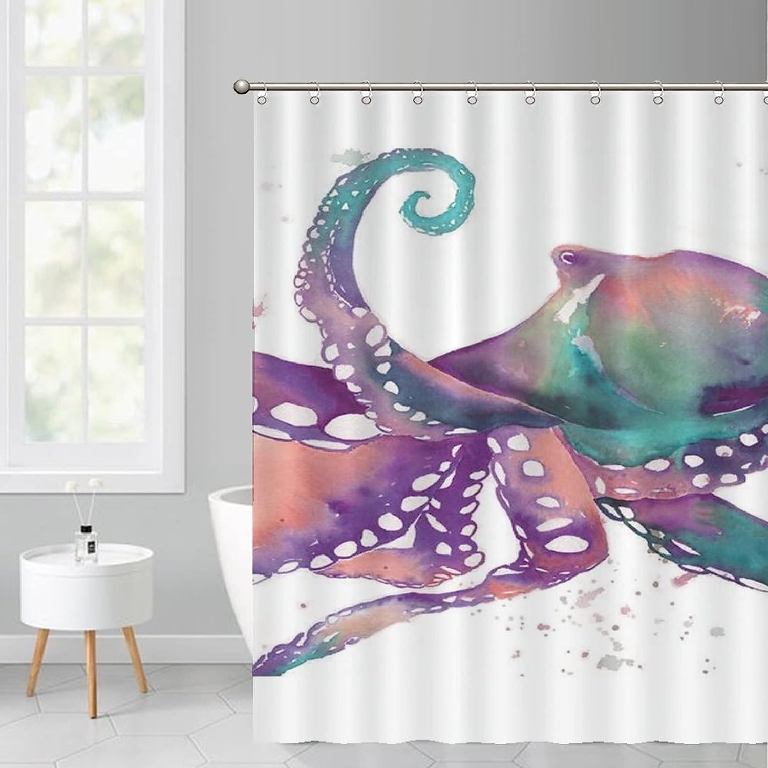 Luxury Shower Curtain with Colorful Octopus Art Print
