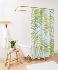 Luxury Shower Curtains - Palms Against the Sky Green Yellow Light Blue Restroom Decor