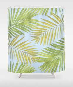 Luxury Shower Curtains - Palms Against the Sky Green Yellow Light Blue Restroom Decor