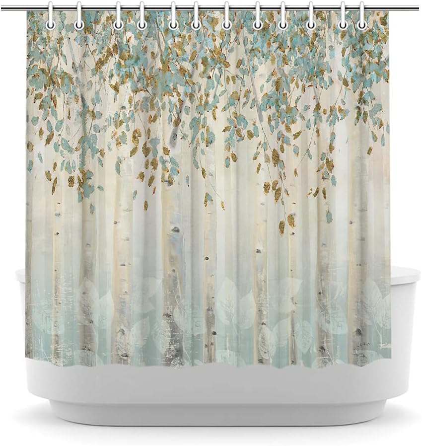 LyerArtork Birch Tree in Forest Shower Curtain for Your Rustic Bathroom Decor