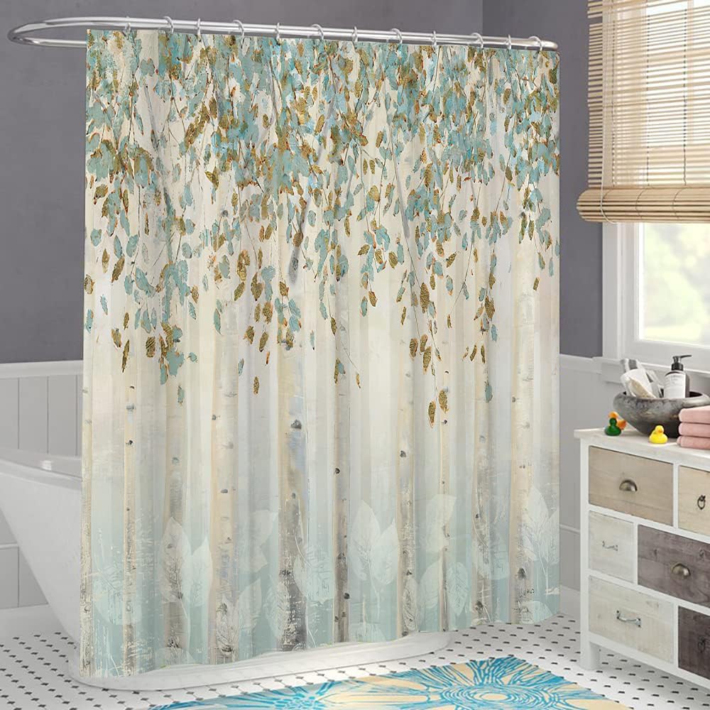 LyerArtork Birch Tree in Forest Shower Curtain for Your Rustic Bathroom Decor