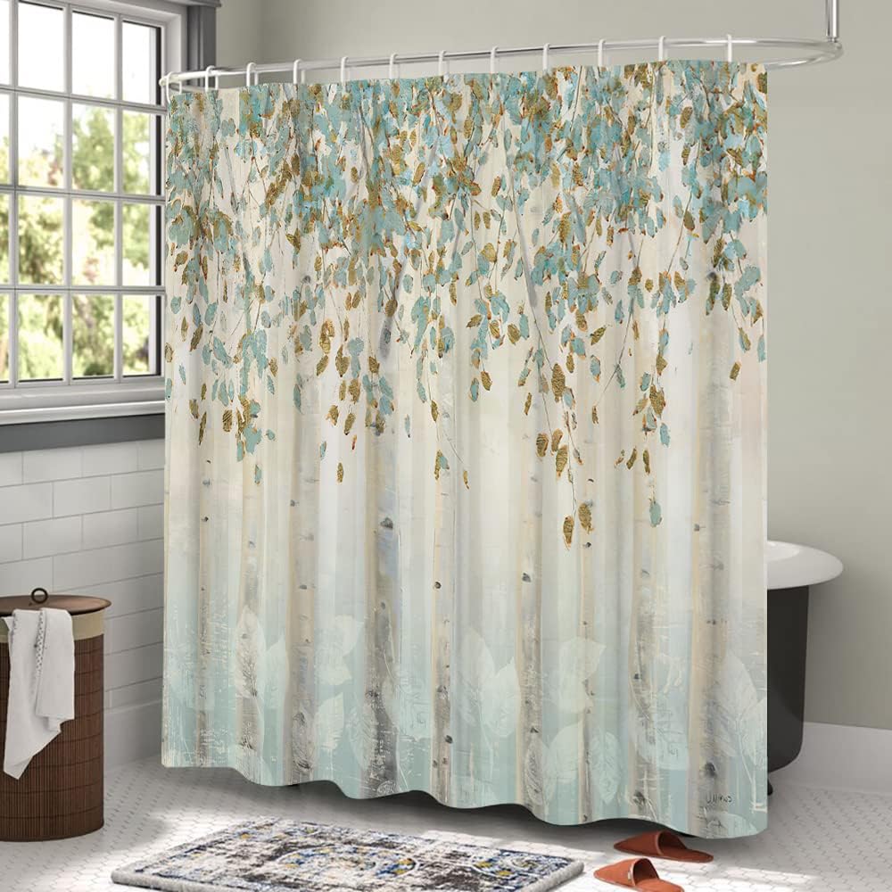 LyerArtork Birch Tree in Forest Shower Curtain for Your Rustic Bathroom Decor