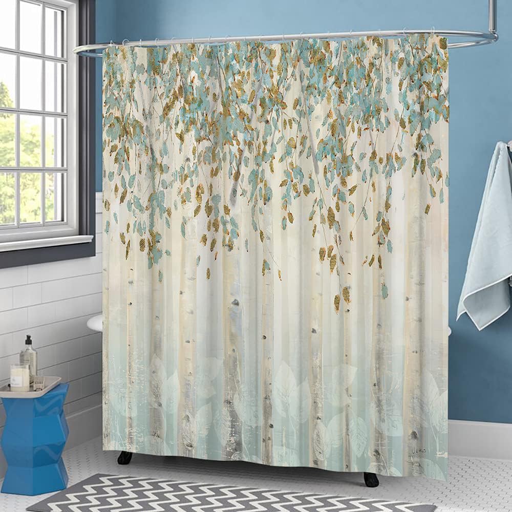 LyerArtork Birch Tree in Forest Shower Curtain for Your Rustic Bathroom Decor