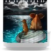 LyerArtork Full Moon Shower Curtain featuring Elephant and Dog Sitting on Blue Sea