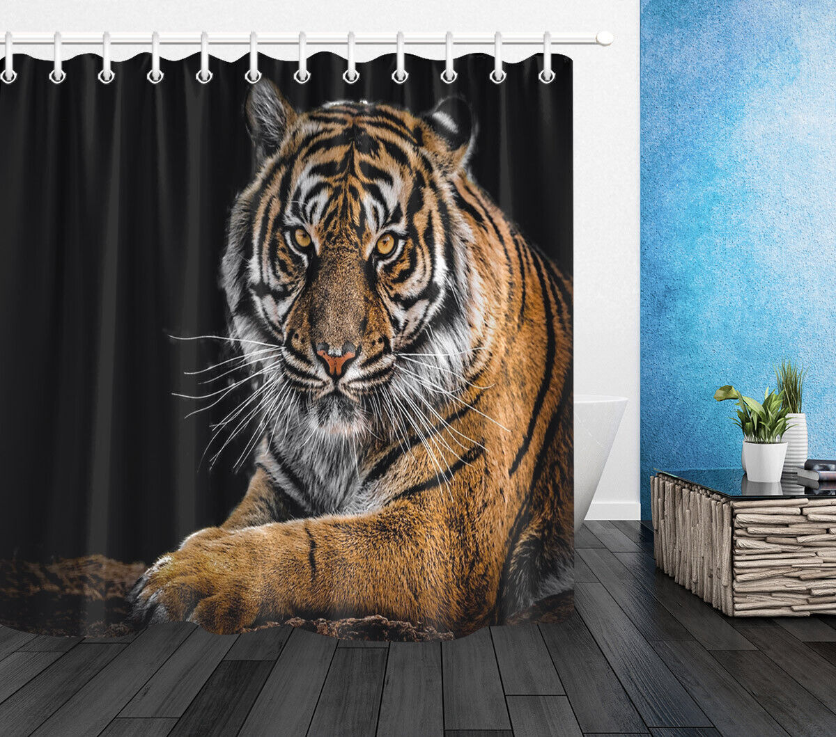 Lying Tiger Shower Curtain In Black Background, Perfect For Any Wildlife-Themed Bathroom Decor - Image 2