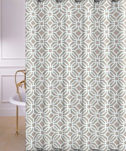 Lynden Geometric Fabric Shower Curtain - Aqua Blue Taupe Brown Design Adds a Touch of Modern Elegance to Your Bathroom. 