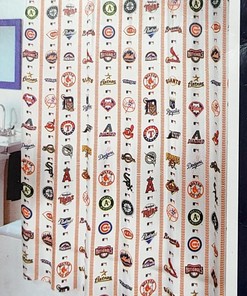 MLB Baseball Print Shower Curtain with Multiple Team Name Logos for Sports Fans