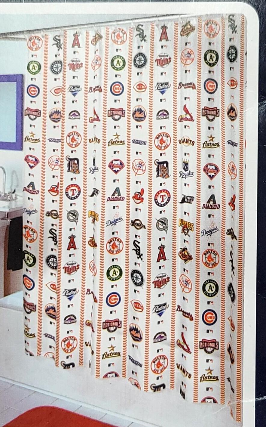 MLB Baseball Print Shower Curtain with Multiple Team Name Logos for Sports Fans