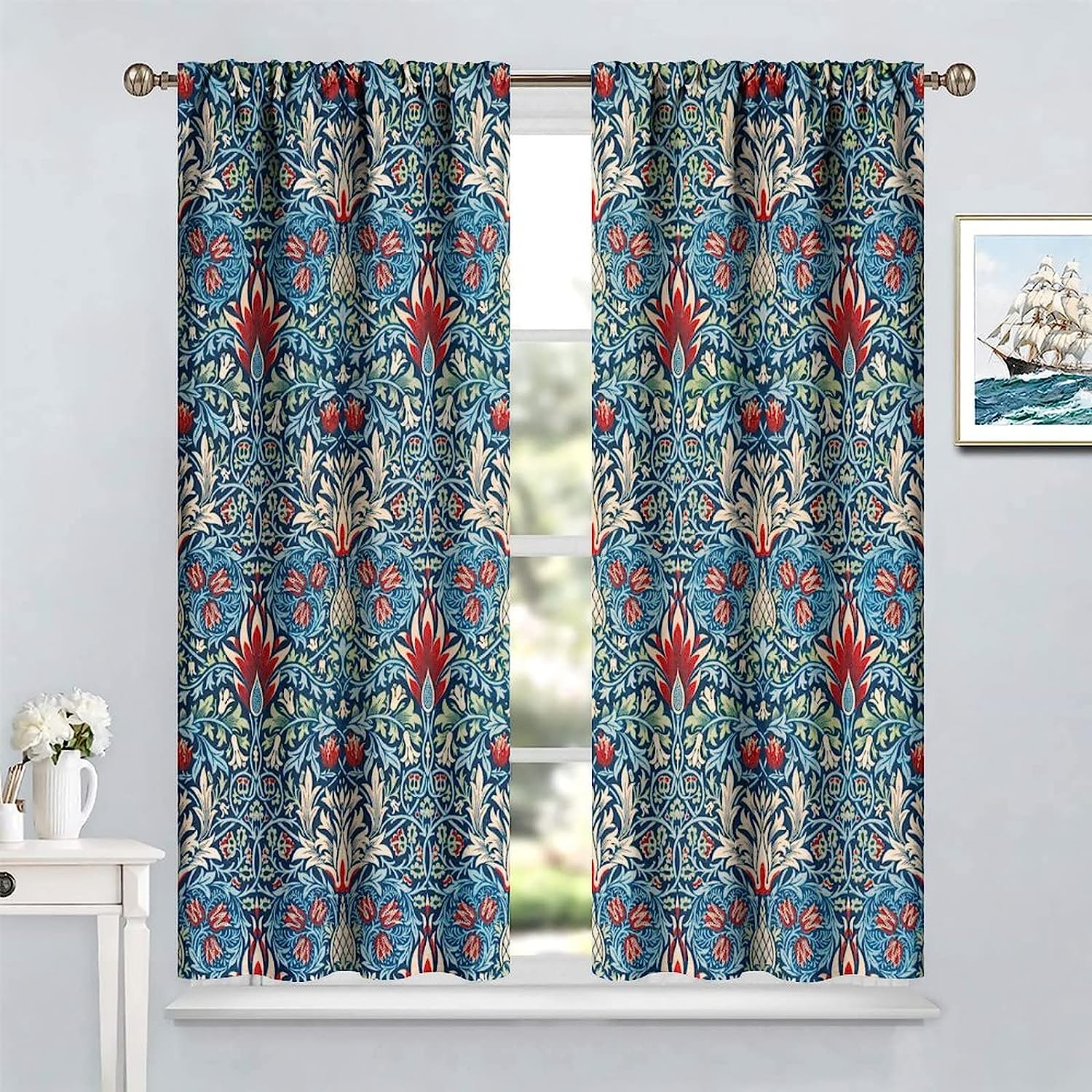 MYS QiQi Vintage Floral Boho Shower Curtain, Retro Rustic Flowers Art Printed, Window Drapes for Bathroom