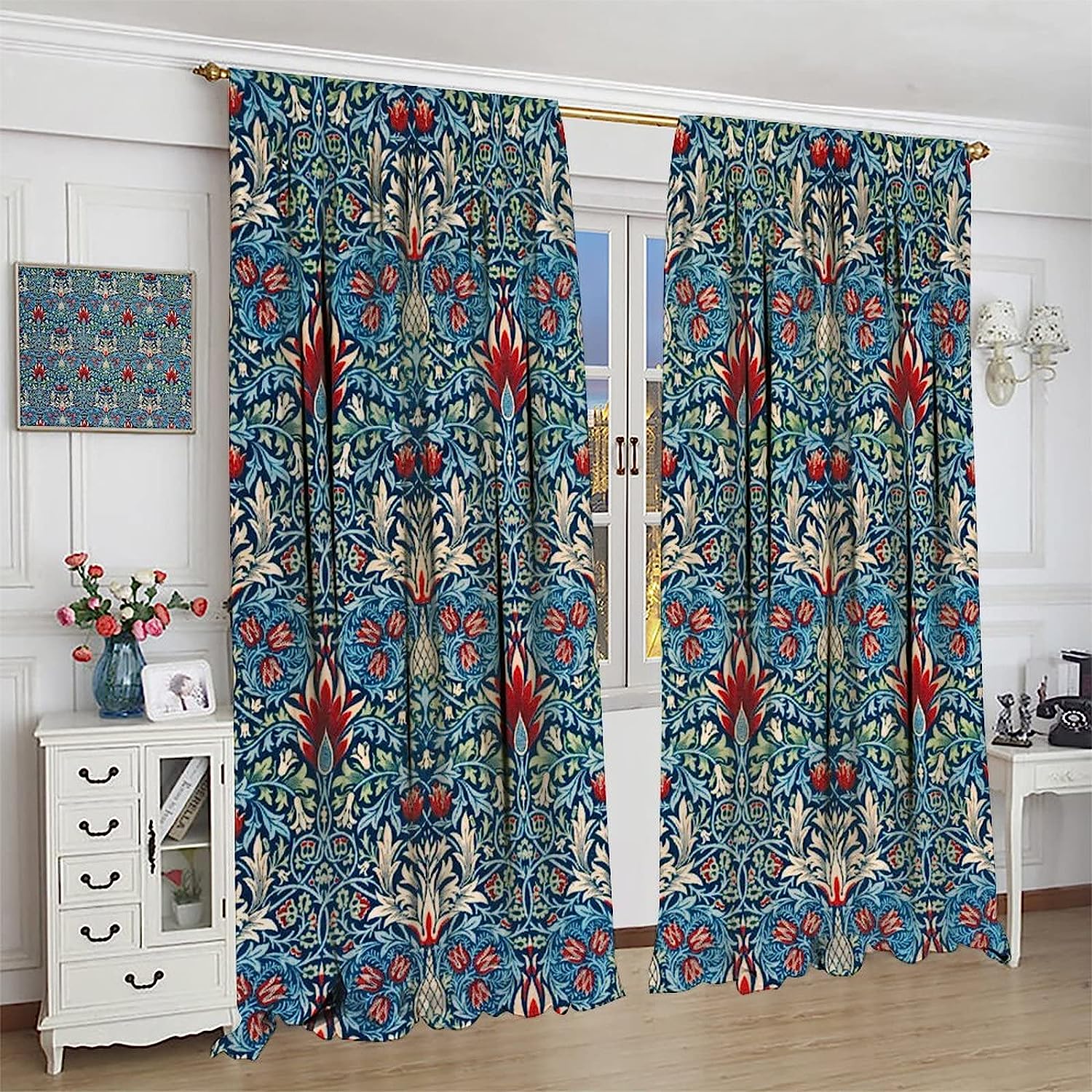 MYS QiQi Vintage Floral Boho Shower Curtain, Retro Rustic Flowers Art Printed, Window Drapes for Bathroom