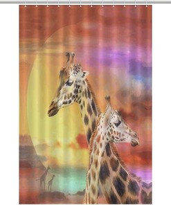 Machine Washable Fabric Shower Curtain With Colorful Giraffe Print And Rustproof Hooks, Perfect For Bathroom Decor