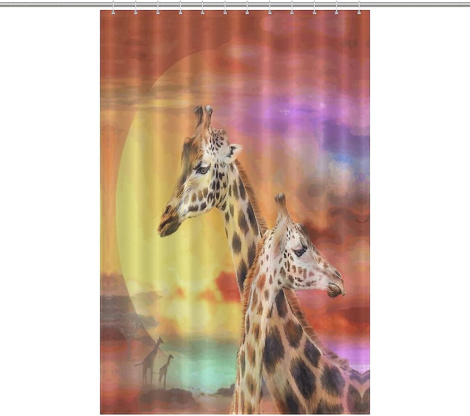 Machine Washable Fabric Shower Curtain With Colorful Giraffe Print And Rustproof Hooks, Perfect For Bathroom Decor