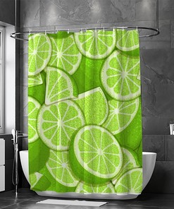 Machine Washable Green Lemon Shower Curtain with Fabric Curtain for Home Hotels, Shower Bath Curtain