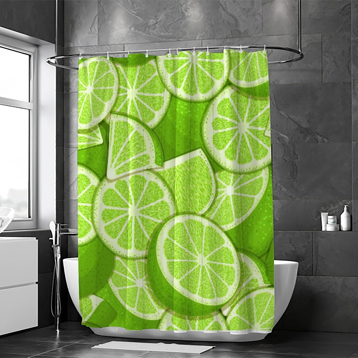 Machine Washable Green Lemon Shower Curtain with Fabric Curtain for Home Hotels, Shower Bath Curtain