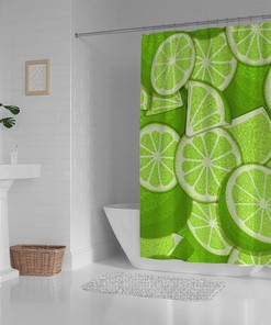 Machine Washable Green Lemon Shower Curtain with Fabric Curtain for Home Hotels, Shower Bath Curtain