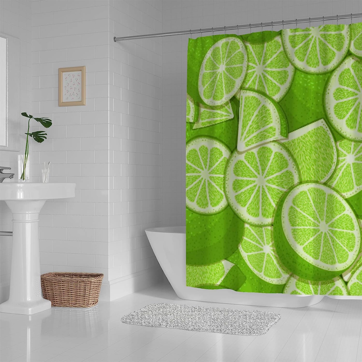 Machine Washable Green Lemon Shower Curtain with Fabric Curtain for Home Hotels, Shower Bath Curtain