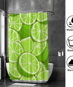 Machine Washable Green Lemon Shower Curtain with Fabric Curtain for Home Hotels, Shower Bath Curtain