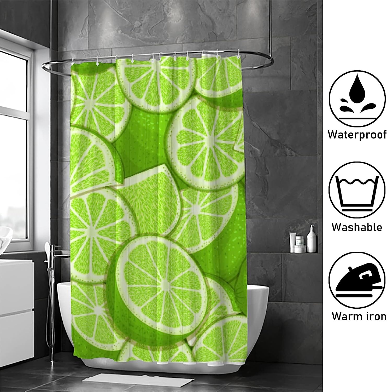 Machine Washable Green Lemon Shower Curtain with Fabric Curtain for Home Hotels, Shower Bath Curtain