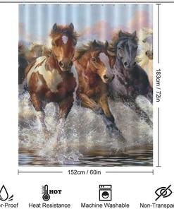 Machine Washable Horse Shower Curtain with Oil Painting Fabric and Rustproof Hooks for Bathroom Decor - Unbranded